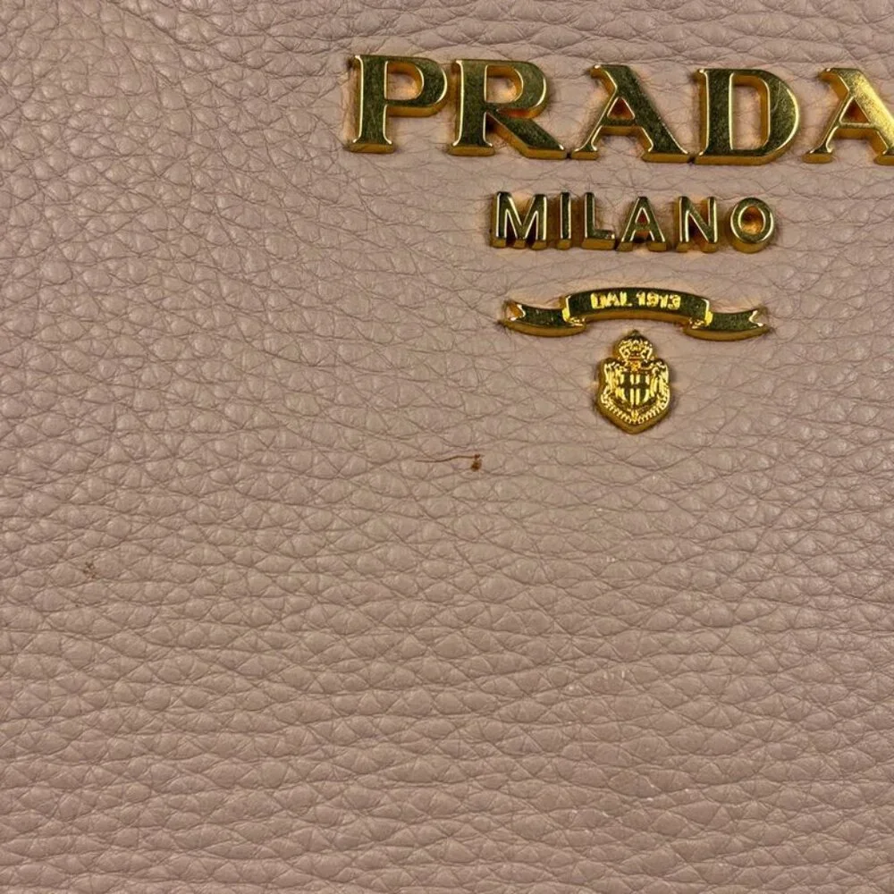 Prada Logo Handbag 2-Way Shoulder Bag Handbag Leather Beige - Picture 5 of 8